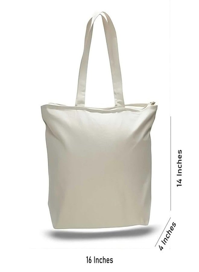 Roundsun Eco-Friendly Printed White Canvas Horizontal Tote Bag Artistic Design Collection (White) (Lotus Lady) - Image 4